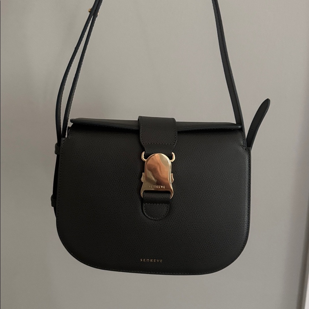 Senreve Forest Green Leather Shoulder Bag with Gold Accent
